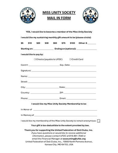 Miss Unity Society<br>Mail In Form