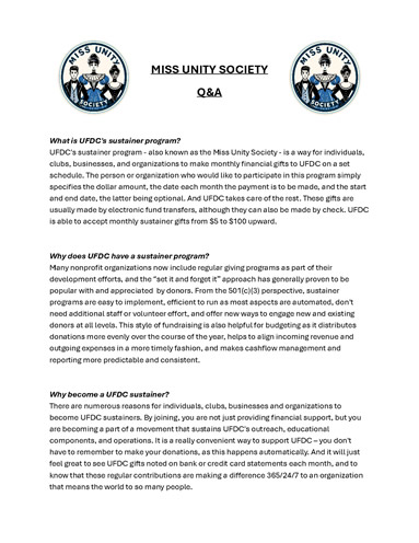 Miss Unity Society<br>Q & A