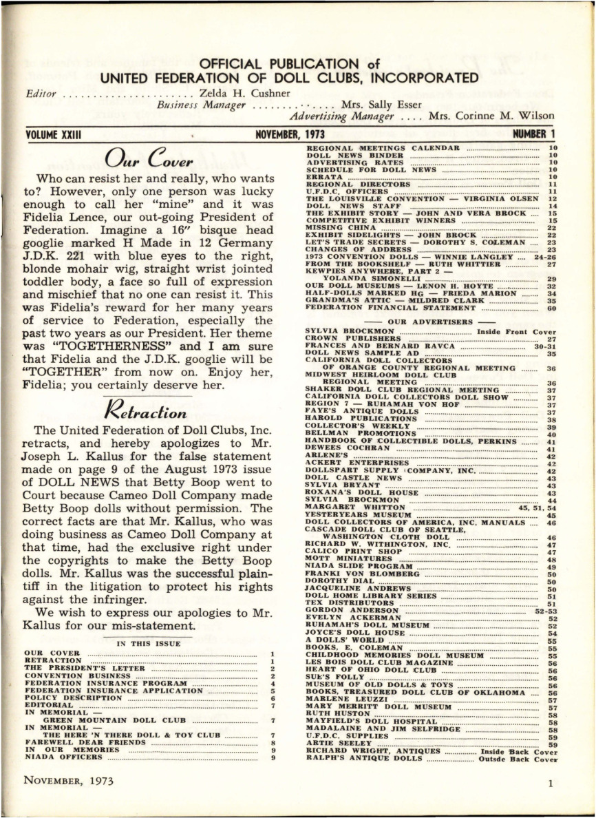 Winter 1973 | DOLL NEWS Magazine | United Federation of Doll Clubs